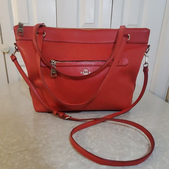Coach Handbags - COACH Red Tyler Pebble Leather Tote Bag